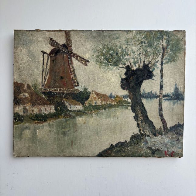 Rustic Landscape Oil Painting "Windmill Tower" Authentic Art Holland Art Shop