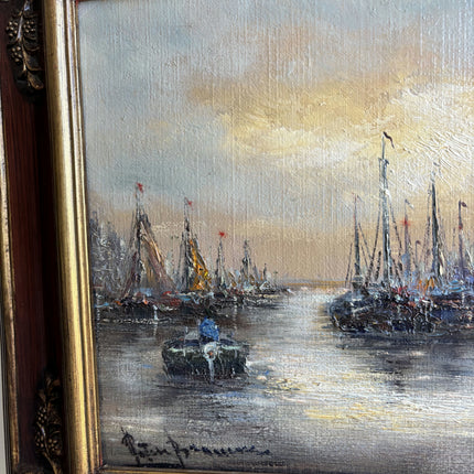 Rustic Harbor Scene Oil Painting "Gilded Frame" Elegant Artwork Holland Art Shop