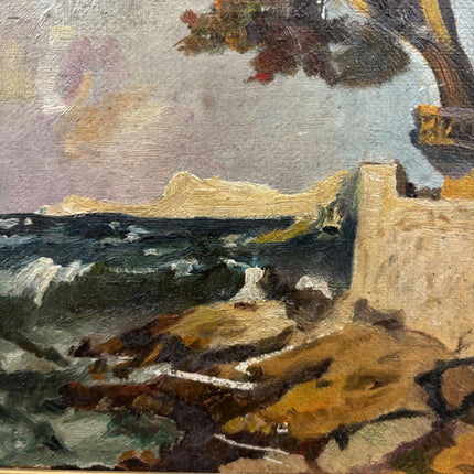 19th Century Antique Seascape Oil Painting "Coastal Cliff" Small Artwork Holland Art Shop