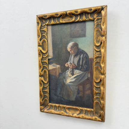 Rustic Portrait Oil Painting "Seated Woman" Vintage Small Artwork Holland Art Shop