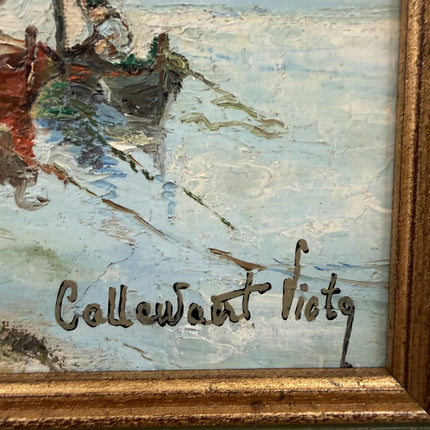 Vintage Seascape Oil Painting "Fishing Boats" Traditional Small Art Holland Art Shop