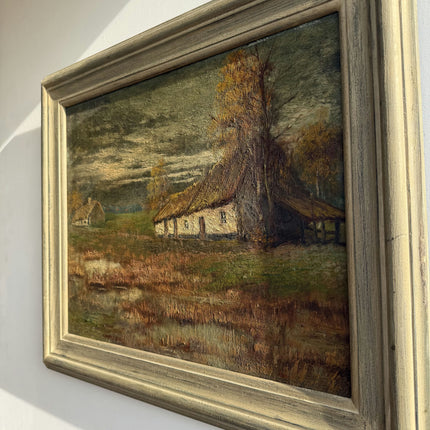 Vintage Farm Oil Painting "Thatched Cottage" Original Art Holland Art Shop