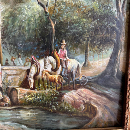 Vintage Figurative Oil Painting "Mounted Painting" Authentic Small Artwork Holland Art Shop