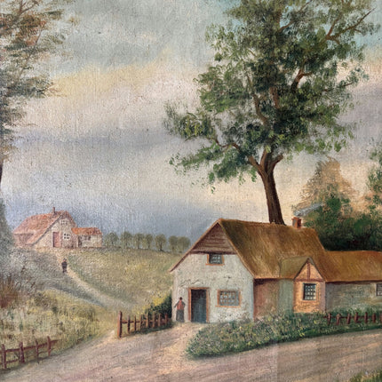 19th Century Antique Landscape Oil Painting "Thatched Cottage" Large Art Holland Art Shop