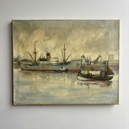 Handcrafted Harbor Scene Oil Painting "Harbor Boat" Elegant Art Holland Art Shop
