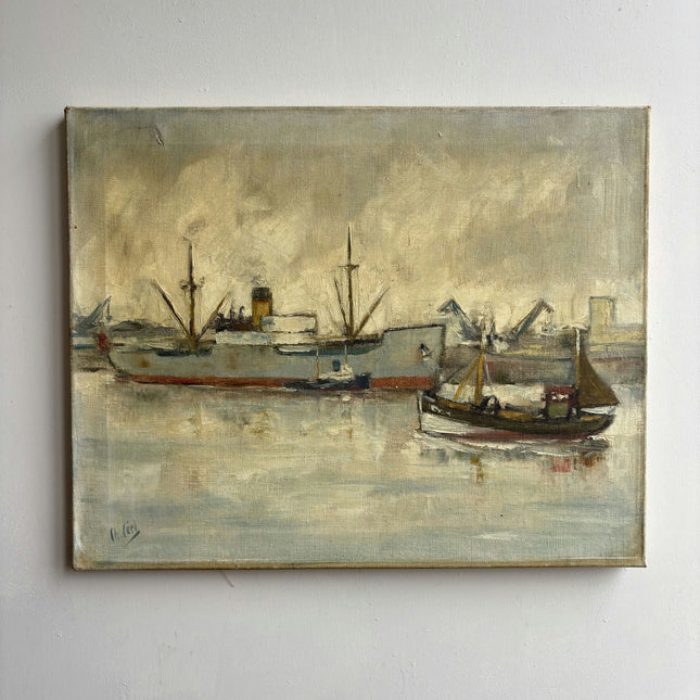 Handcrafted Harbor Scene Oil Painting "Harbor Boat" Elegant Art Holland Art Shop