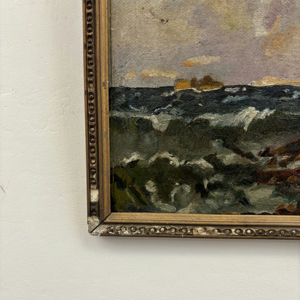 19th Century Antique Seascape Oil Painting "Coastal Cliff" Small Artwork Holland Art Shop