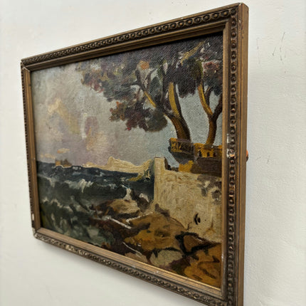 19th Century Antique Seascape Oil Painting "Coastal Cliff" Small Artwork Holland Art Shop