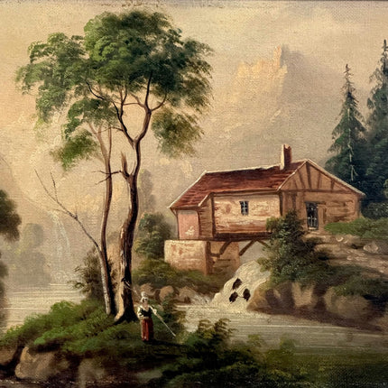 Antique Landscape Oil Painting "Riverside Cottage" Refined Artwork Holland Art Shop