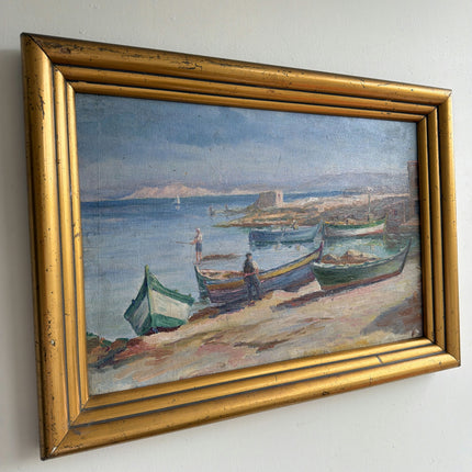 Original Seascape Oil Painting "Colorful Boats" Detailed Art Holland Art Shop