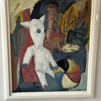 Expressive Still Life Oil Painting "White Cat" Rustic Artwork Holland Art Shop