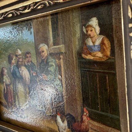 Antique Oil Painting Scenery "Gathering Children" Figurative Small Art Holland Art Shop