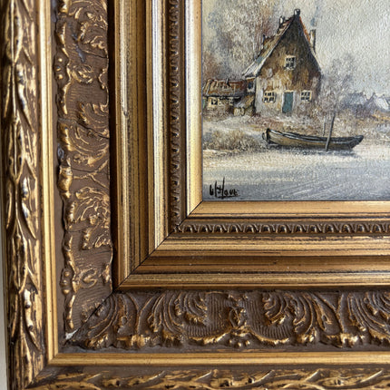 Original Winter Landscape Oil Painting "Gilded Frame" Elegant Small Art Holland Art Shop