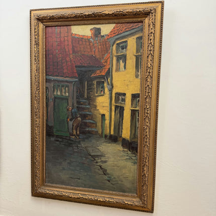 Original Cityscape Oil Painting "Yellow House" Classic Large Art Holland Art Shop