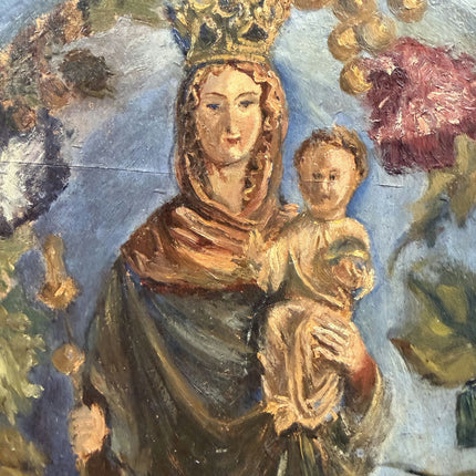 Rustic Religious  Oil Painting "Crowned Madonna" Handcrafted Small Artwork Holland Art Shop