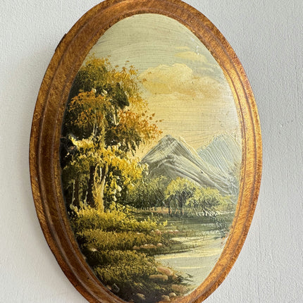 Rustic Landscape Oil Painting "Oval Frame" Vintage Small Artwork Holland Art Shop
