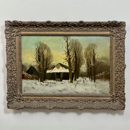 Timeless Winter Landscape Oil Painting "Snowy Roof" Authentic Large Art Holland Art Shop