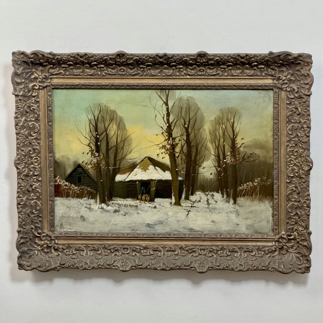 Timeless Winter Landscape Oil Painting "Snowy Roof" Authentic Large Art Holland Art Shop