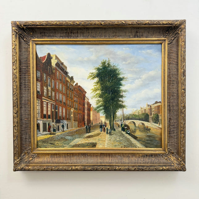 Expressive Cityscape Oil Painting "Canal Tree" Elegant Large Artwork Holland Art Shop
