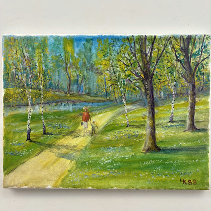 Original Landscape Oil Painting "Woman Walking" Expressive Small Art Holland Art Shop