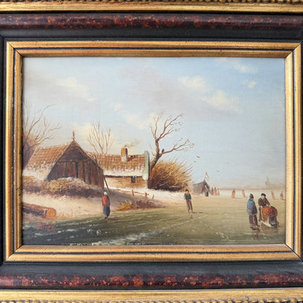 Detailed Winter Landscape Oil Painting "Gilded Frame" Refined Small Art Holland Art Shop