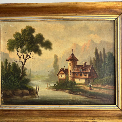19th Century Antique Landscape Oil Painting "Gilded Frame" Small Art Holland Art Shop