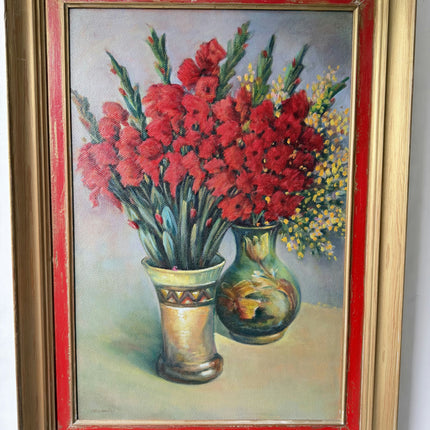Traditional Flowery Still Life Oil Painting "Red Gladiolus" Belgique Artwork Holland Art Shop