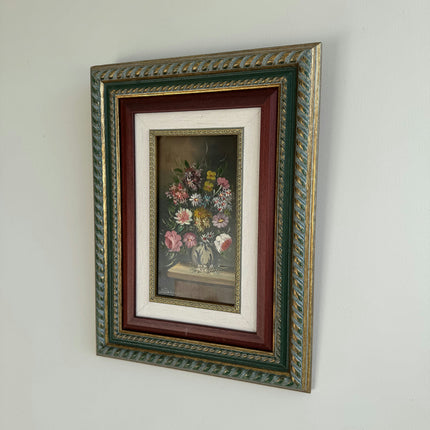 Vintage Floral Still Life Oil Painting "Floral Vase" Rustic Small Art Holland Art Shop