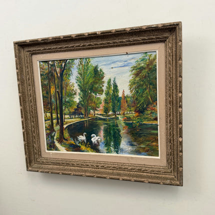 Expressive Landscape Oil Painting "Two Swans" Authentic Art Holland Art Shop