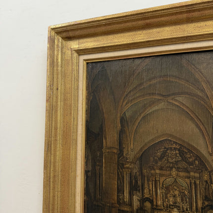 1938 Church Interior Oil Painting "Gilded Frame" Belgian Art Holland Art Shop