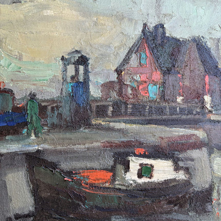 Original Harbor Scene Oil Painting "Harbor House" Traditional Belgique Art Holland Art Shop