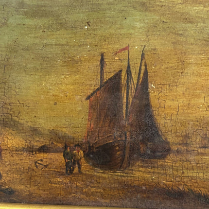 19th Century Antique Oil Painting "Sailing Ship" Small Art Holland Art Shop
