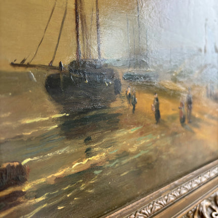 19th Century Antique Seascape Oil Painting "Ornate Frame" Dutch Art Holland Art Shop
