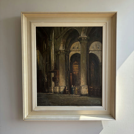 Antique Church Interior Oil Painting "Church Interior" Expressive Large Artwork Holland Art Shop