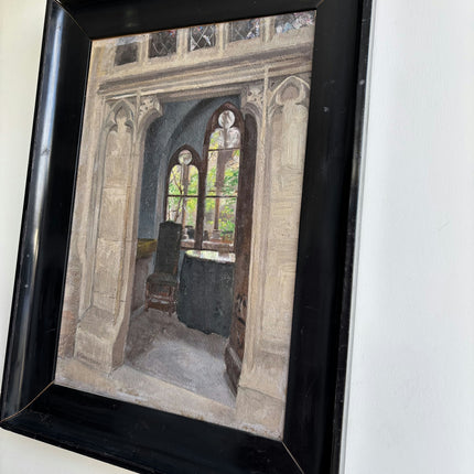 Handcrafted Church Interior Oil Painting "Arched Window" Expressive Artwork Holland Art Shop