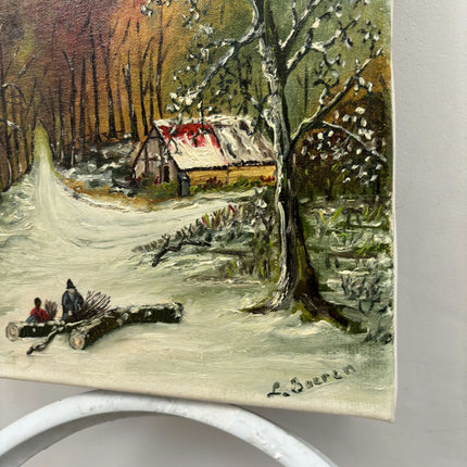 Traditional Winter Landscape Oil Painting "Snowy Cabin" Vintage Small Art Holland Art Shop