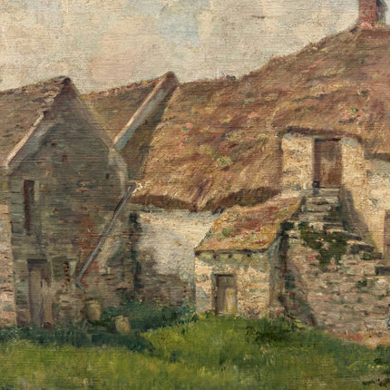 1915 Antique Cityscape Oil Painting "Thatched Roof" Artwork Holland Art Shop