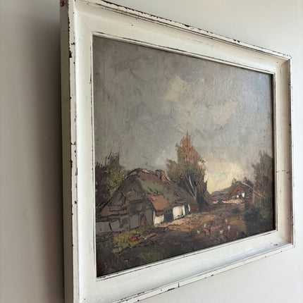 Handcrafted Farm Oil Painting "Village Houses" Rustic Art Holland Art Shop