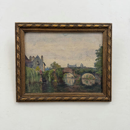 Detailed Landscape Oil Painting "Stone Bridge" Handcrafted Small Art Holland Art Shop