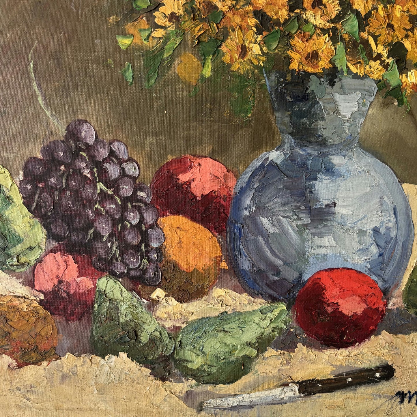 Authentic Floral Still Life Oil Painting "Sunflower Vase" Intriguing Medium Art