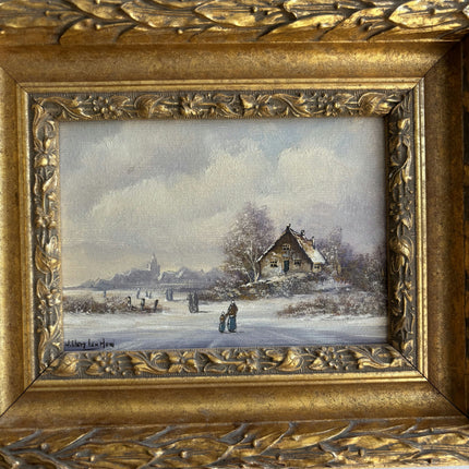 Vintage Winter Landscape Oil Painting "Gilded Frame" Classic Small Art Holland Art Shop