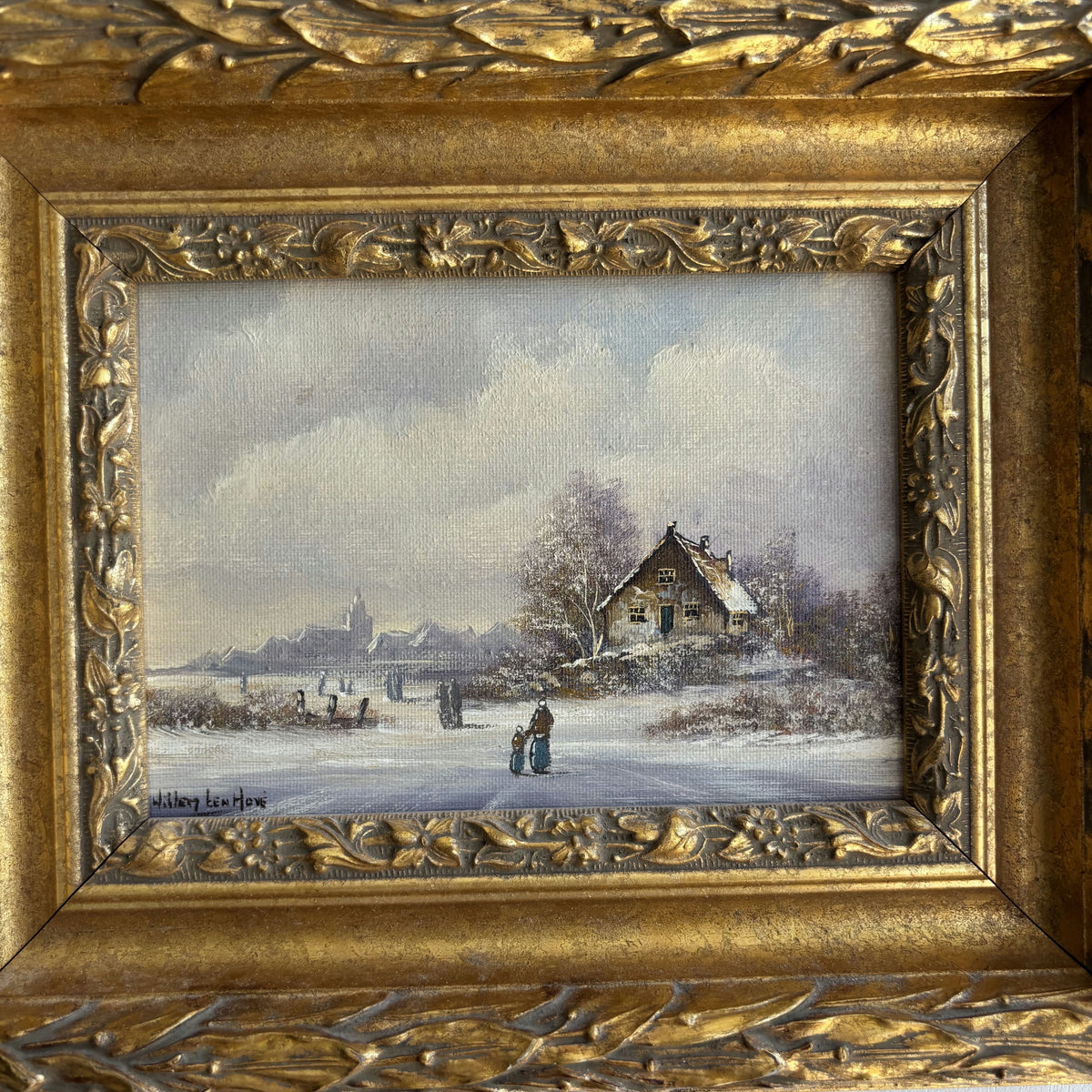 Vintage Winter Landscape Oil Painting 