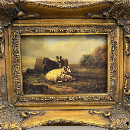 19th Century Antique Animals Oil Painting "Gilded Frame" Small Artwork Holland Art Shop