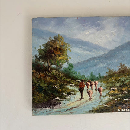 Handcrafted Landscape Oil Painting "Shepherd Walking" Detailed Small Art Holland Art Shop