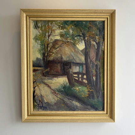 Expressive Farm Oil Painting "Thatched Cottage" Handcrafted Art Holland Art Shop