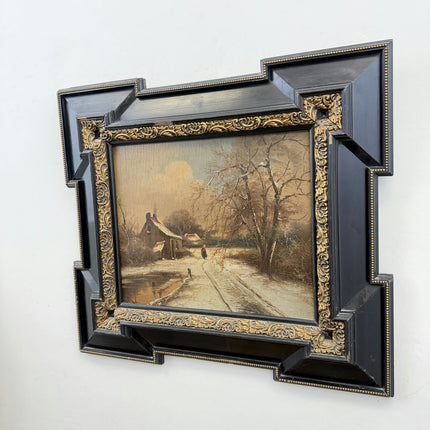 Rustic Winter Landscape Oil Painting "Ornate Frame" Authentic Artwork Holland Art Shop