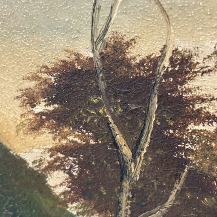 19th Century Antique Landscape Oil Painting "Lonely Tower" Small Art Holland Art Shop