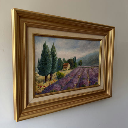Vintage Landscape Oil Painting "Lavender Field" Original Art Holland Art Shop