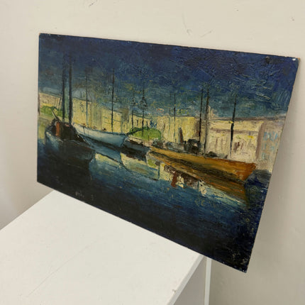 Traditional Seascape Oil Painting "Sailboats Dock" Vintage French Art Holland Art Shop