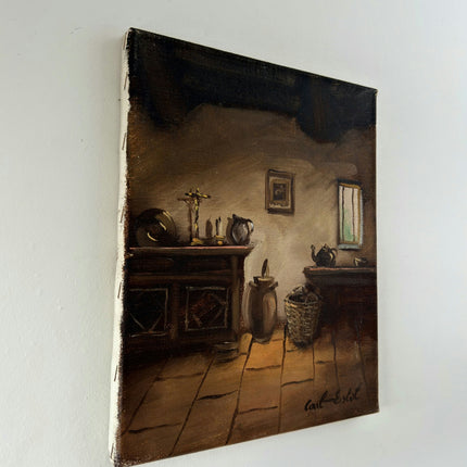 Vintage Interior Oil Painting "Woven Basket" Authentic Small Art Holland Art Shop